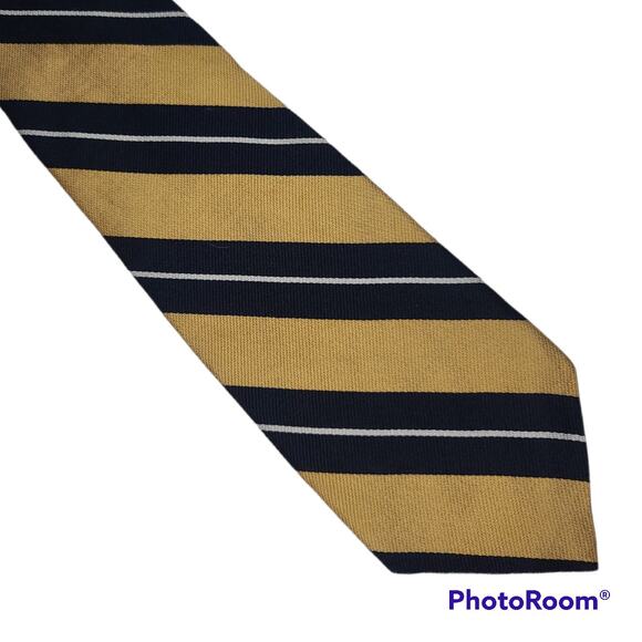 Vintage Lord & Taylor yellow blue striped silk tie - Picture 1 of 8